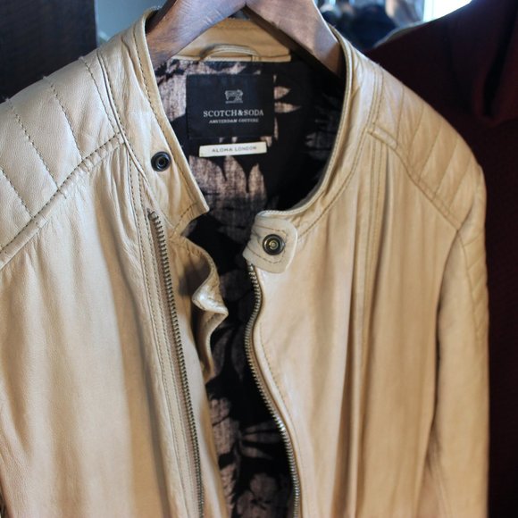 Scotch & Soda Tan Biker Leather Jacket - Picture 6 of 7